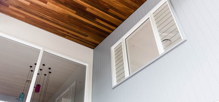 Deck looking up to void with timber ceiling
