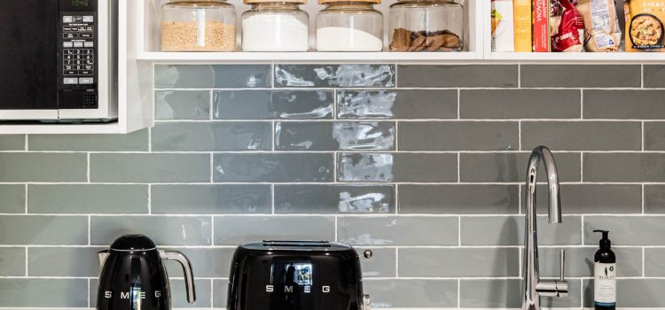 Light blue butlers pantry splash back